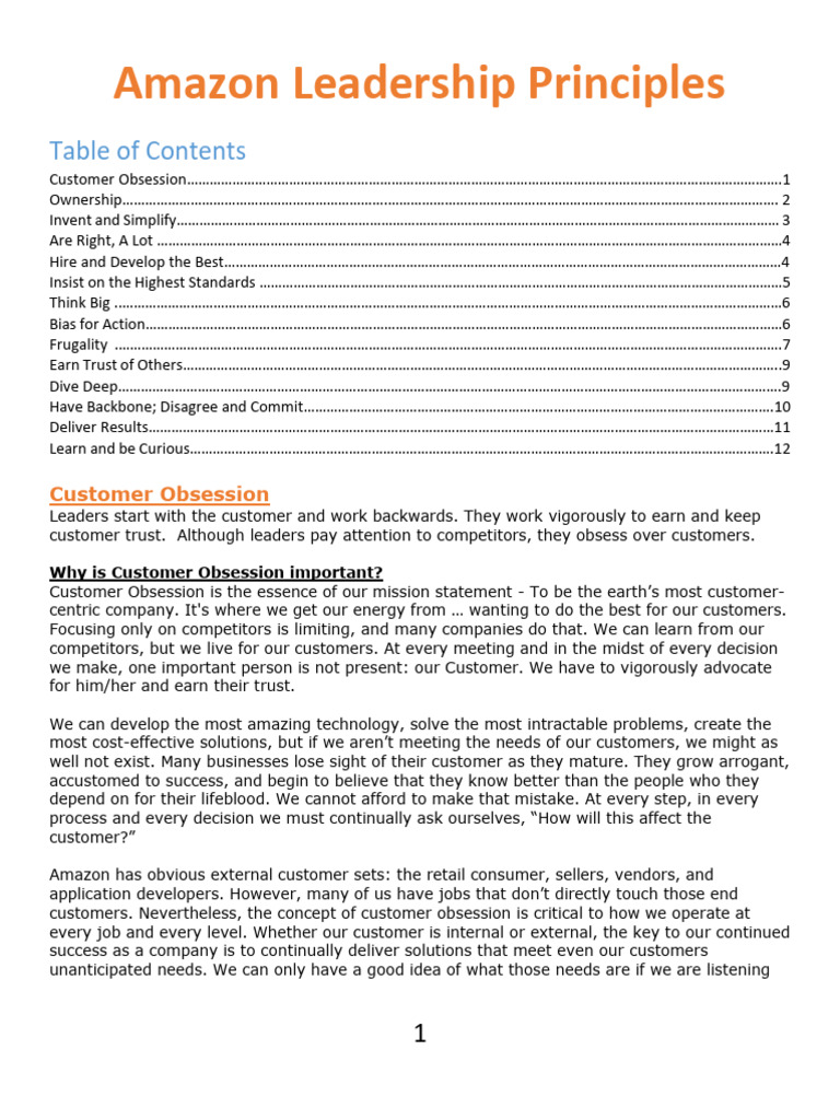 Amazon Leadership Principles Overview | PDF | Curiosity | Customer