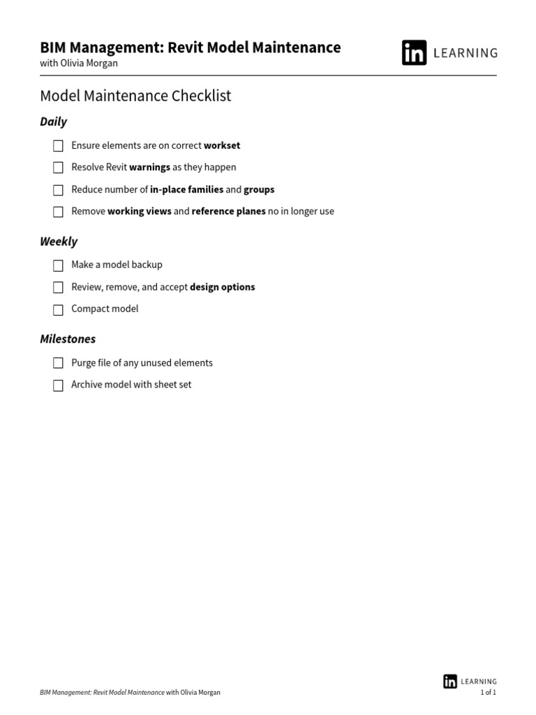 Revit Model Maintenance Checklist Guide | PDF
