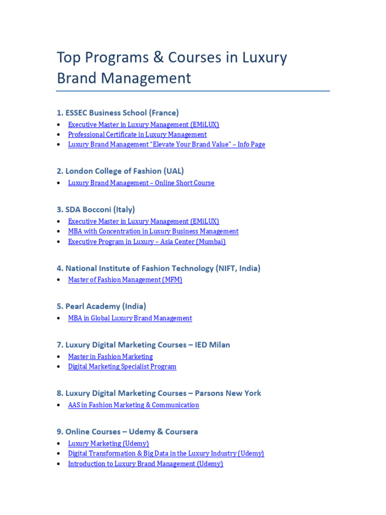 Top Luxury Brand Management Programs | PDF