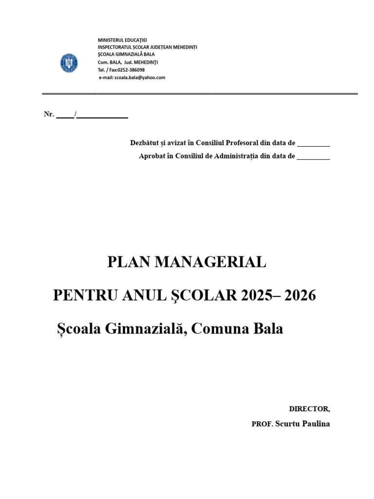 Plan Managerial Director Bala - 2025-2026 | PDF