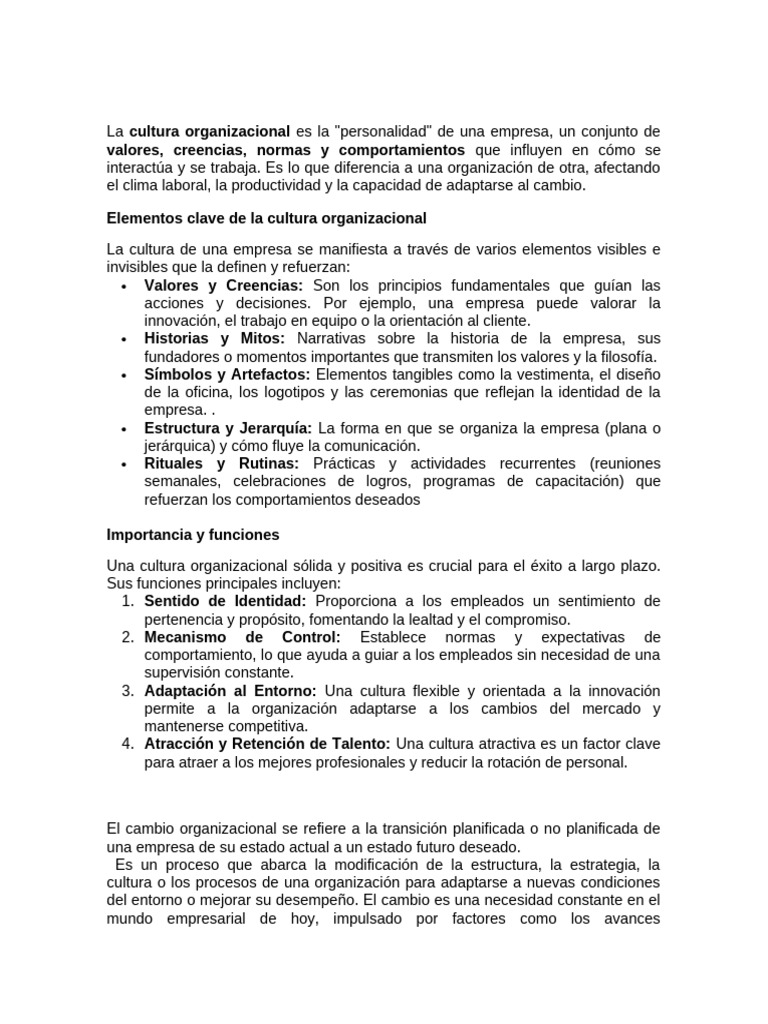 Cultura Organizacional y Cambio Empresarial | PDF | Cultura ...