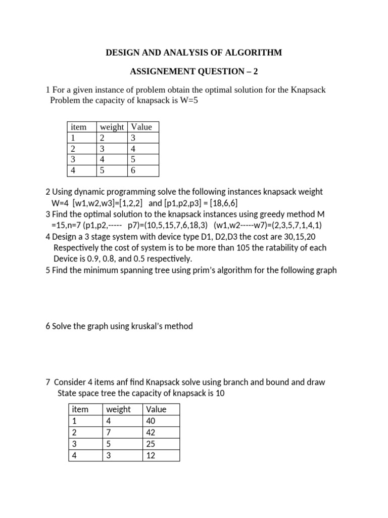 Knapsack Problem Solutions and Algorithms | PDF