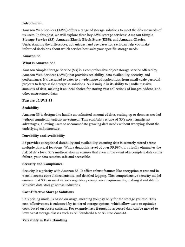 AWS Storage Solutions: S3, EBS, Glacier | PDF | Computer Data Storage ...