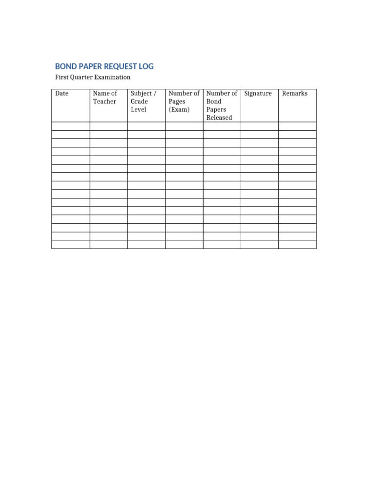 Bond Paper Request Log | PDF