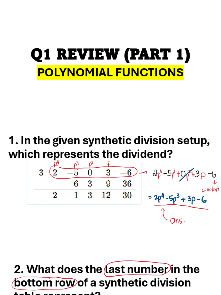 Polynomial Functions Q1 Review | PDF | Factorization | Polynomial