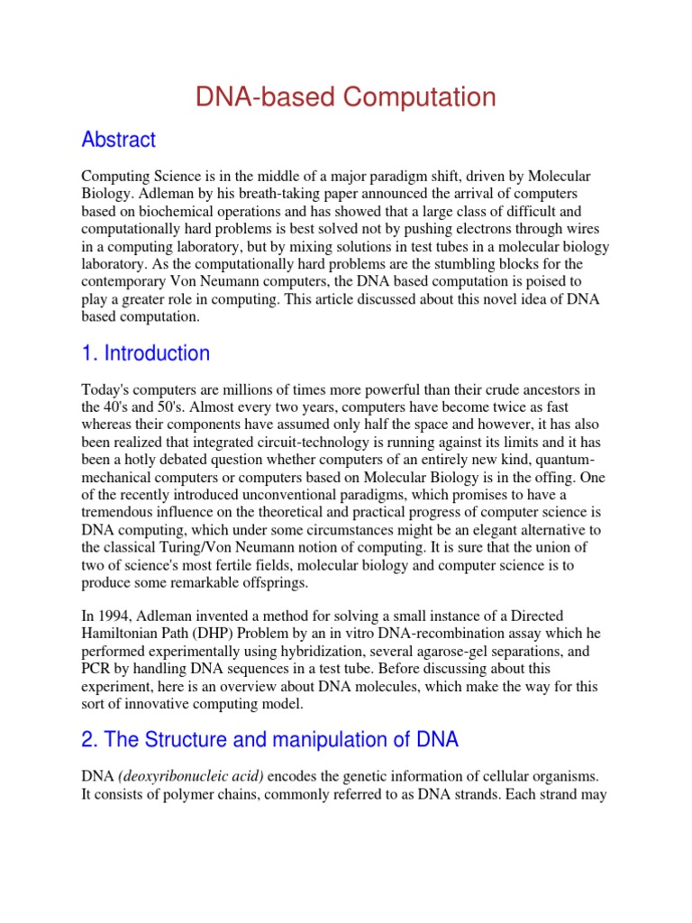 DNA-Based Computing: A New Paradigm | PDF | Dna | Nucleotides