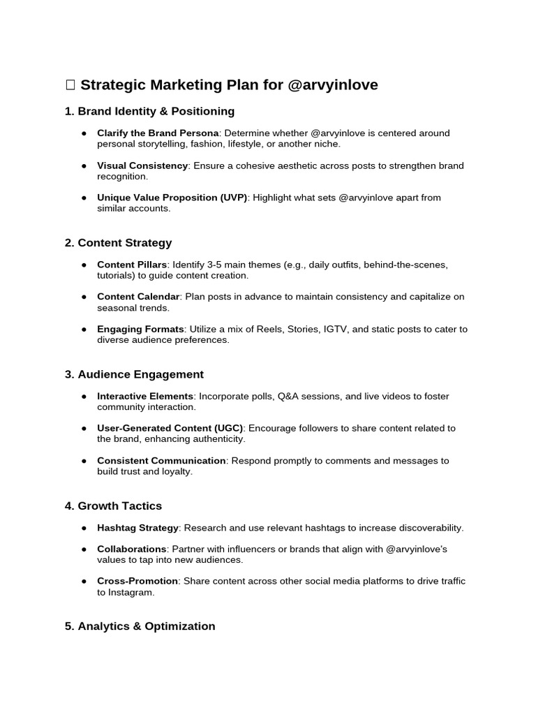 ? Strategic Marketing Plan For @arvyinlove | PDF