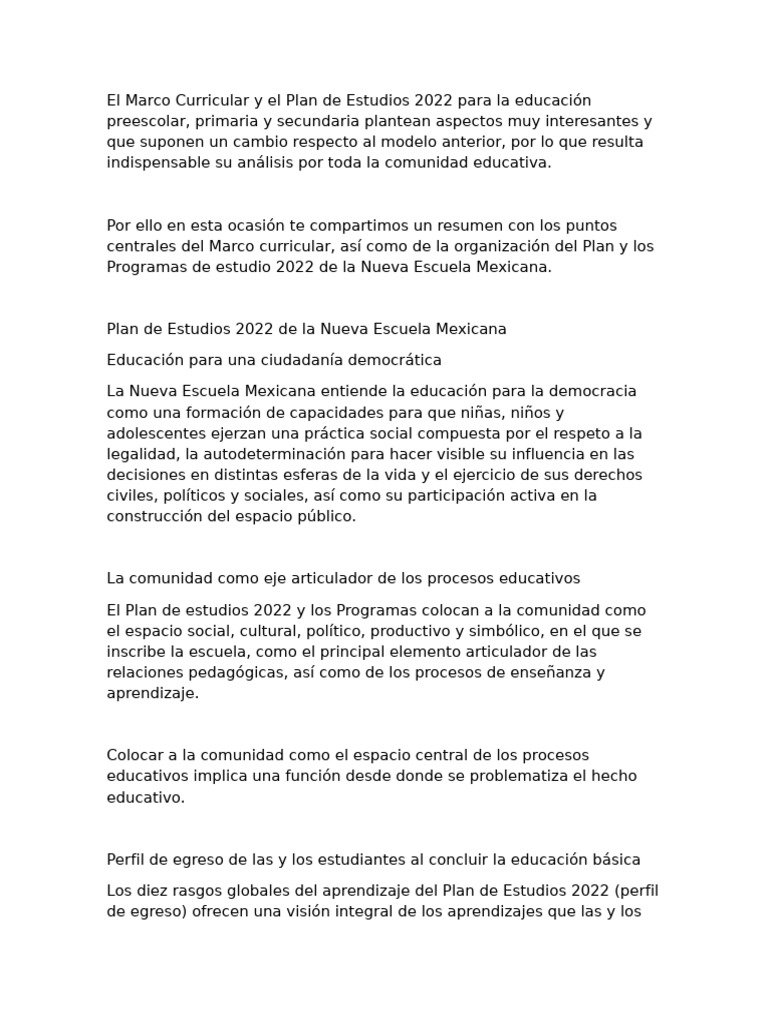 Resumen Plan de Estudios Preescolar 2022 | PDF | Plan de estudios ...