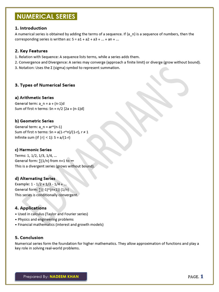 Understanding Numerical Series Concepts | PDF | Summation | Sequence
