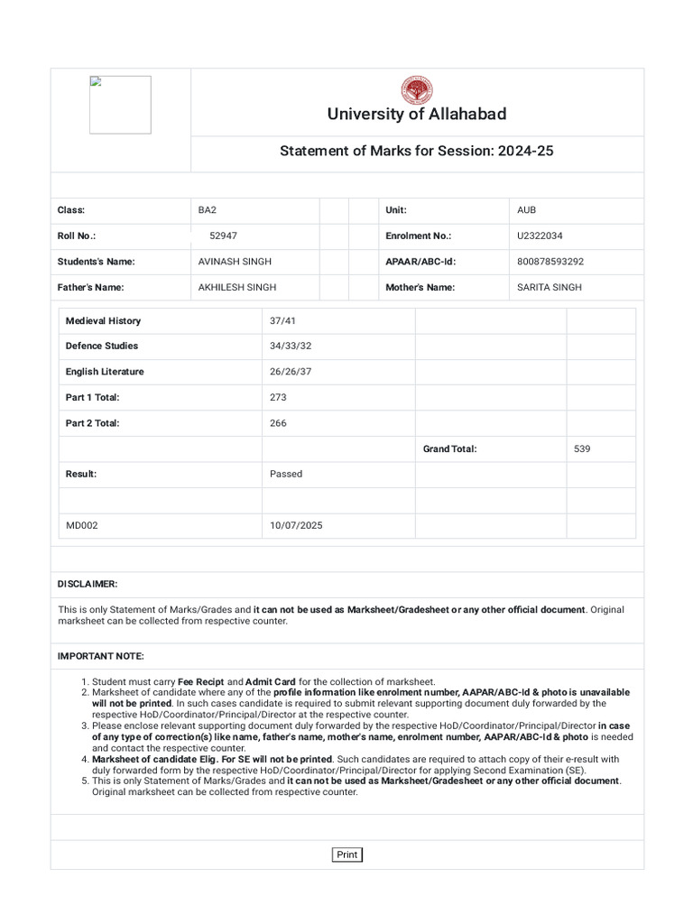Corrected Statement of Marks Allahabad | PDF | Chess Theory | Chess ...