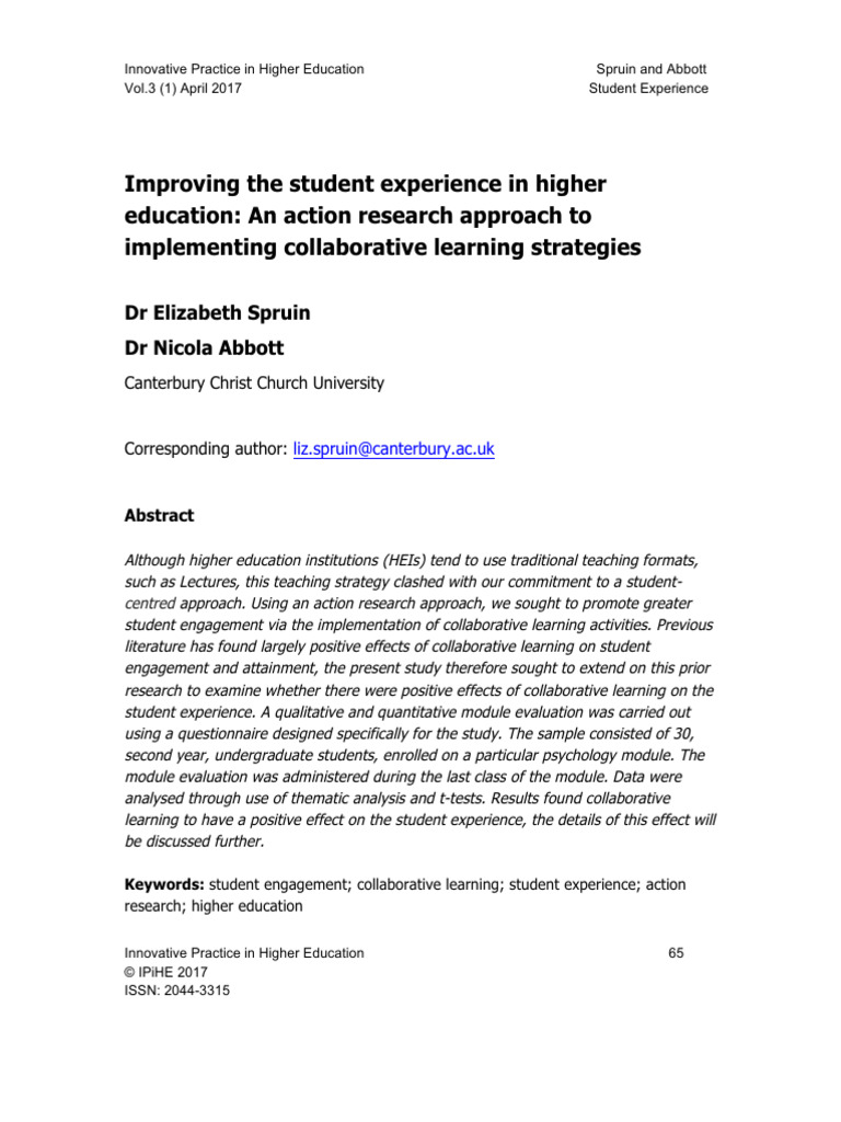 Enhancing Student Experience through Collaboration | PDF | Teaching ...