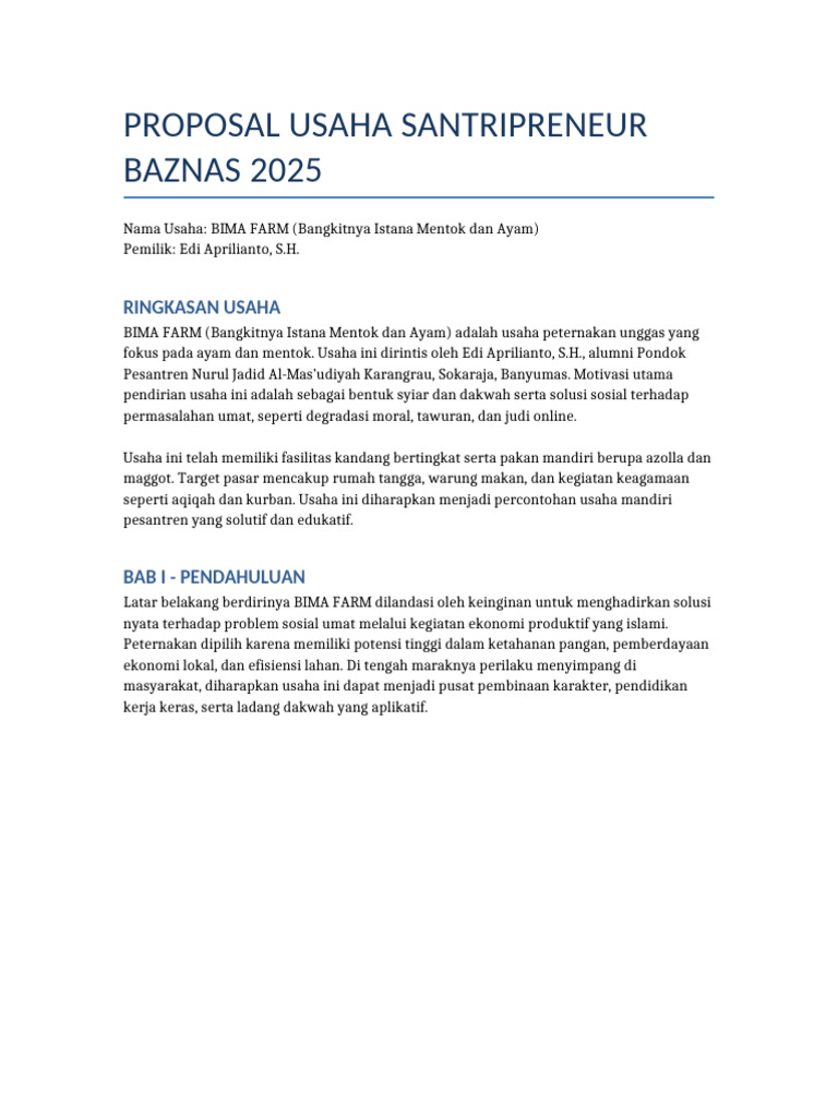 Proposal Usaha Bima Farm 2025 | PDF