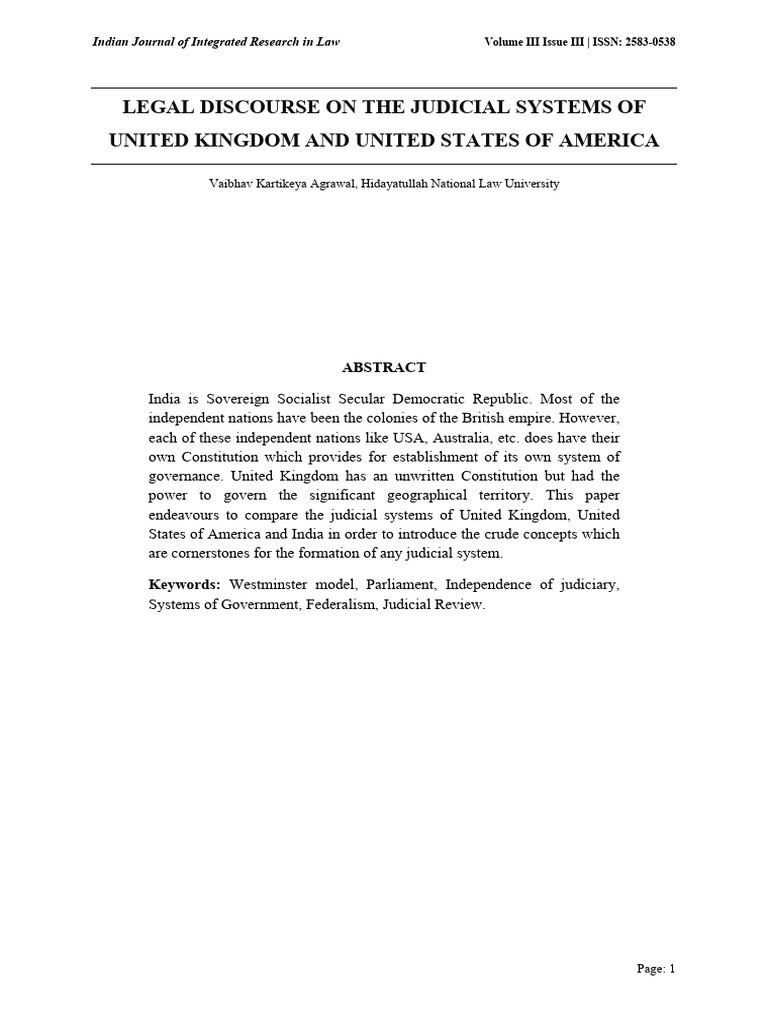 Legal Discourse On The Judicial Systems of United Kingdom and United ...