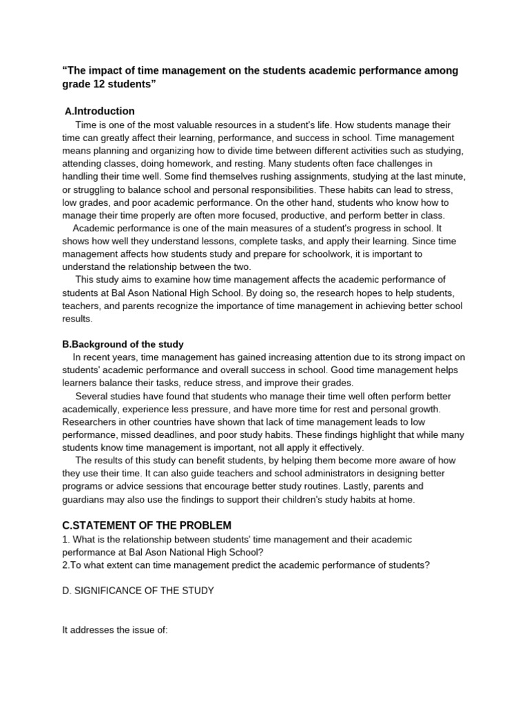 Time Management's Effect on Student Grades | PDF | Time Management ...
