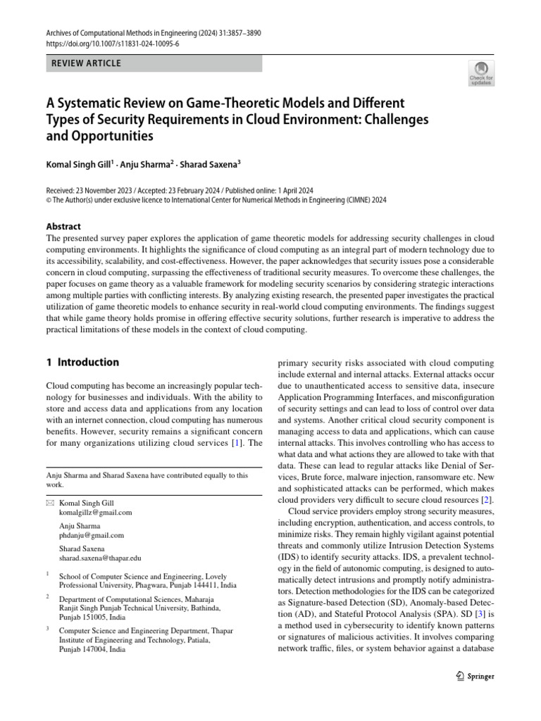A Systematic Review On Game Theoretic Models and Different Types of ...