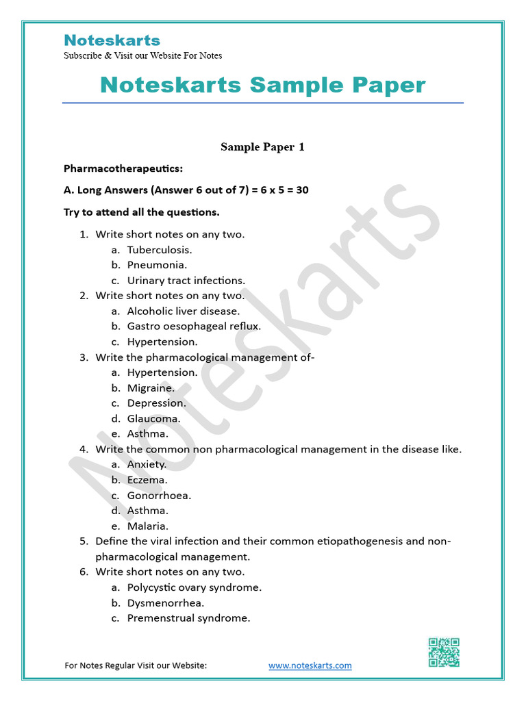 Pharmacotherapeutics Sample Paper Guide | PDF | Anemia | Menstrual Cycle