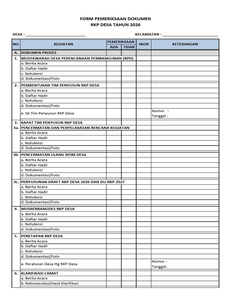 Checklist RKP Desa 2026 | PDF