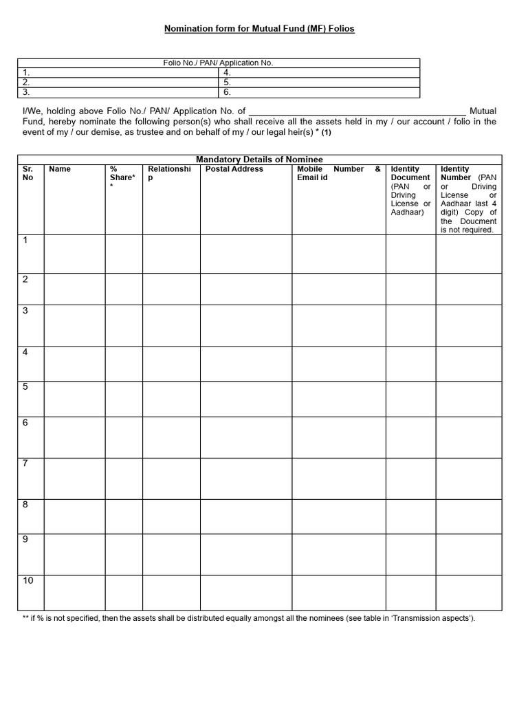 Karvy Mutual Fund Nomination Form | PDF