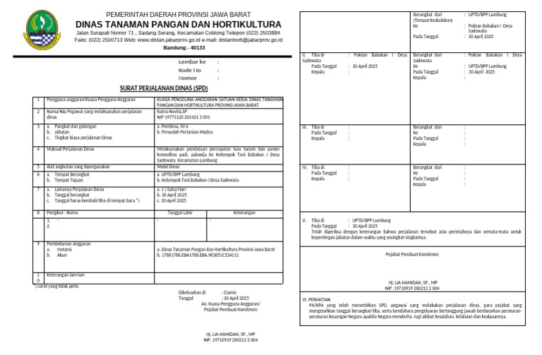SPD Perjalanan Dinas Tanaman Pangan | PDF
