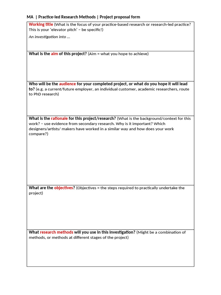 Practice-led Research Proposal Guide | PDF