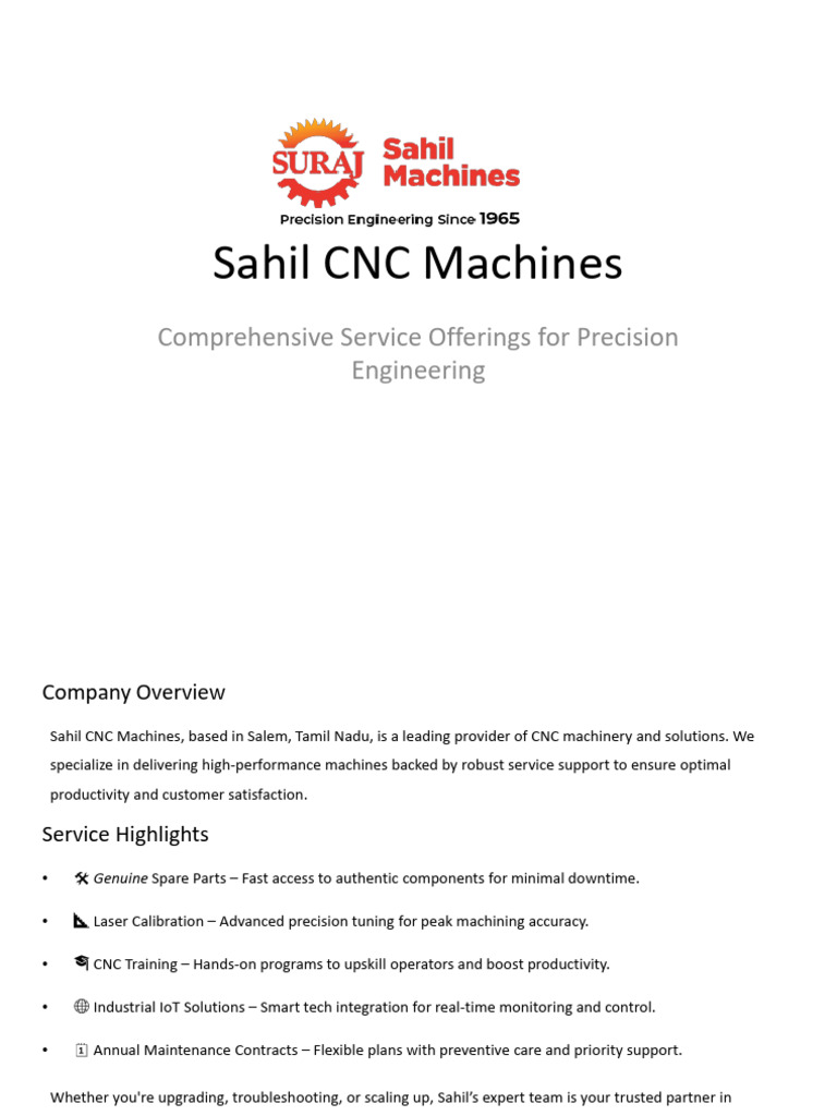 Sahil CNC Machines Service Brochure | PDF