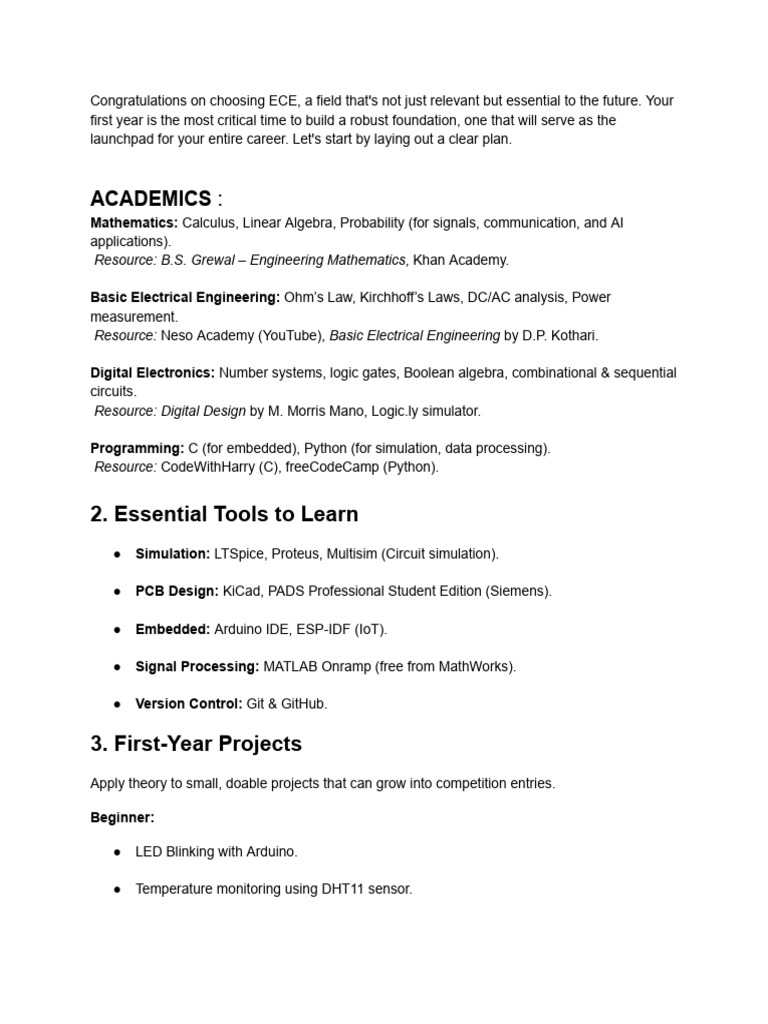 ECE First-Year Roadmap and Resources | PDF | Electronic Engineering ...