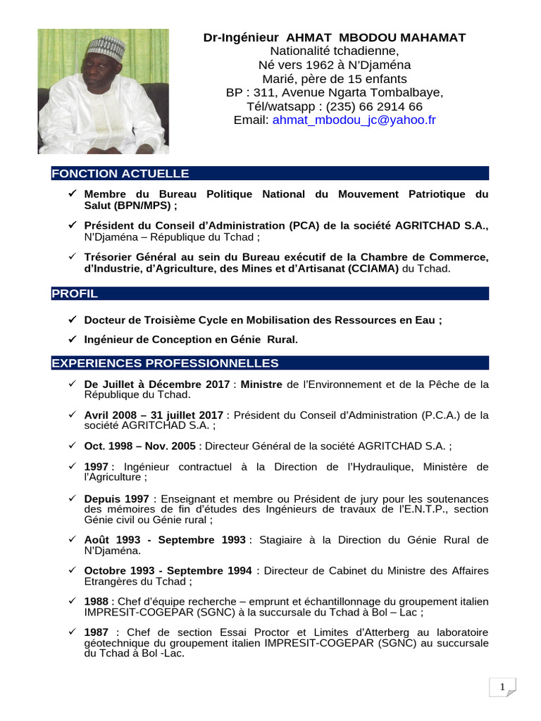 Profil d'Ahmat Mbodou Mahamat | PDF | Tchad