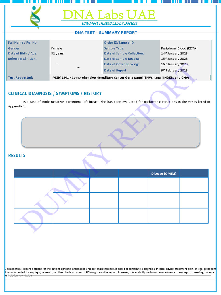 Comprehensive Cancer Gene Test Report | PDF | Dna Sequencing | Life ...