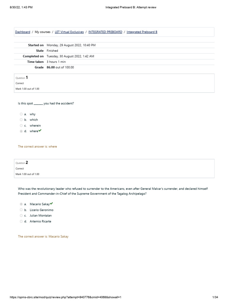 Integrated Preboard B Quiz Review | PDF | Learning | Curriculum