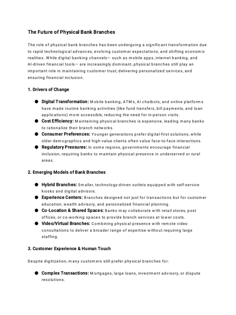 Future Trends in Physical Bank Branches | PDF