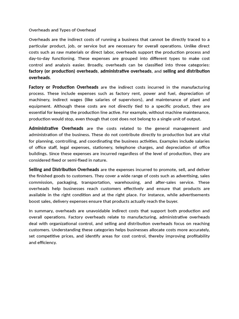 Types of Overheads in Cost Accounting | PDF | Expense | Cost