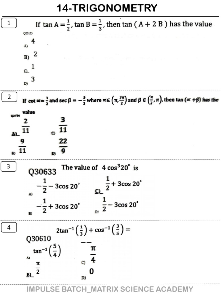 Trigonometry Answers - Impulse Academy | PDF