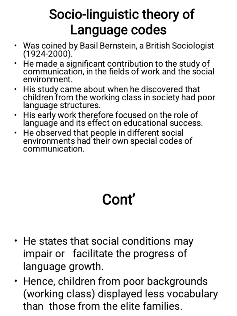 Bernstein's Socio-Linguistic Codes | PDF | Sociolinguistics | Language ...