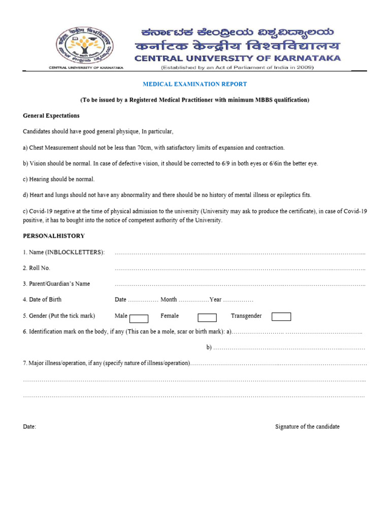 Medical Examination Report Template | PDF