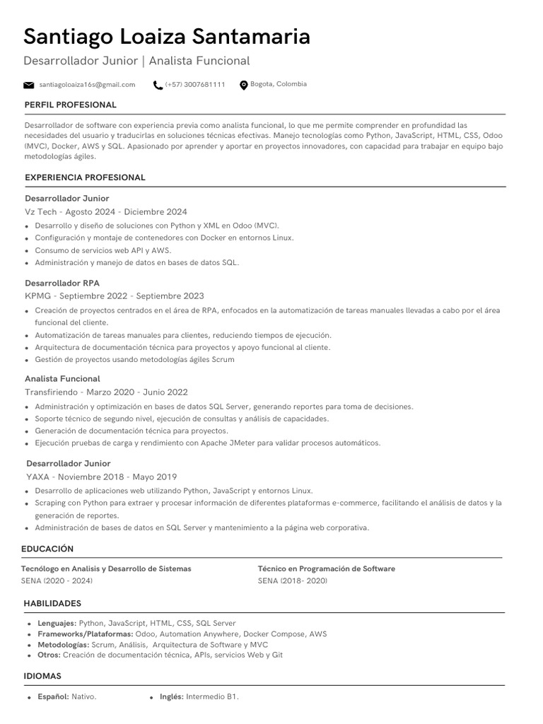 CV Santiago Loaiza | PDF | Software | Desarrollo web