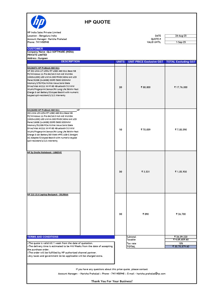 HP Quote for QL2 Software India | PDF | Personal Computing | Consumer ...