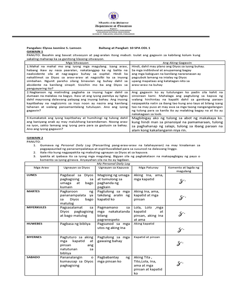 Quarter 3 EsP 10 Performance Task 1 | PDF