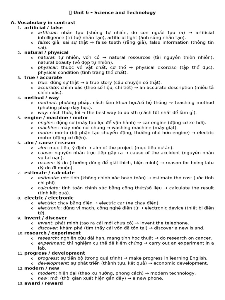 Vocabulary - Unit 6 | PDF