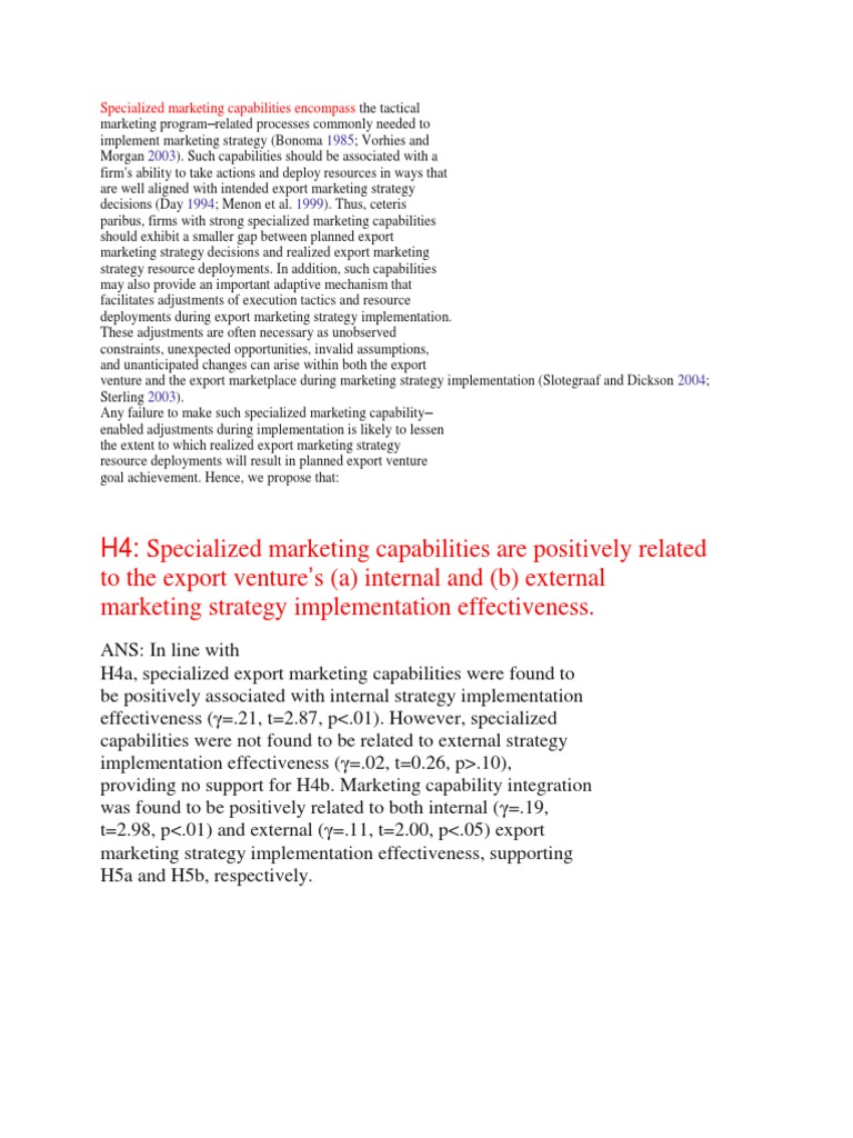 Specialized Marketing Capabilities in Exports | PDF | Strategic ...