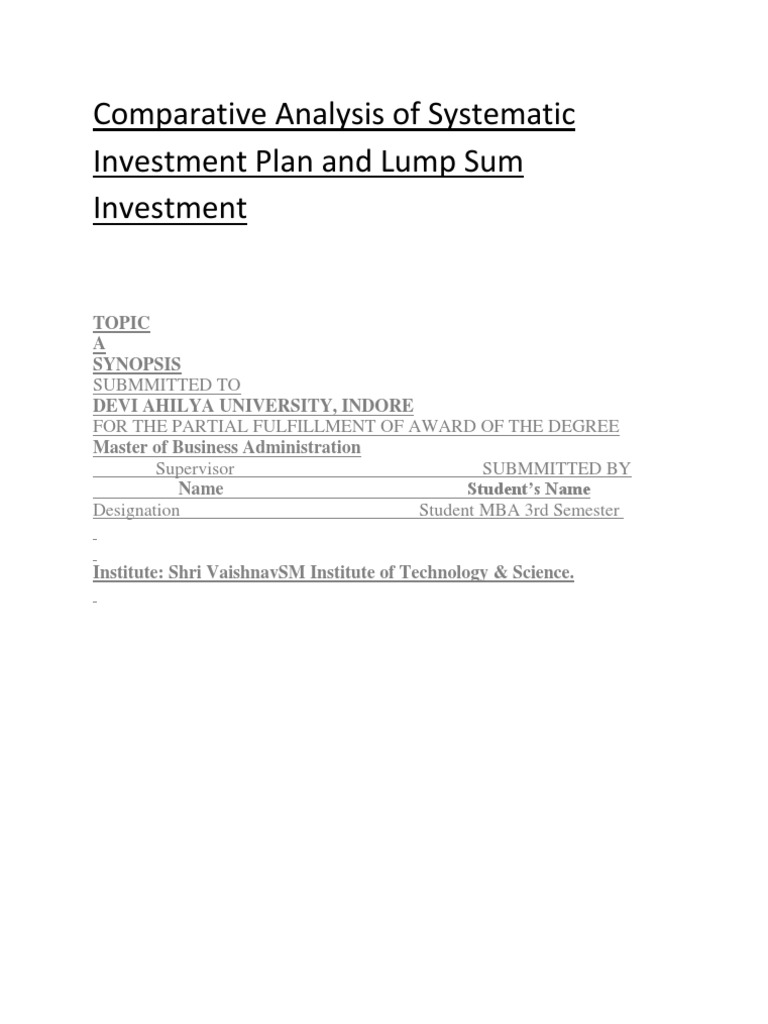 Comparative Analysis of Systematic Investment Plan and Lump Sum