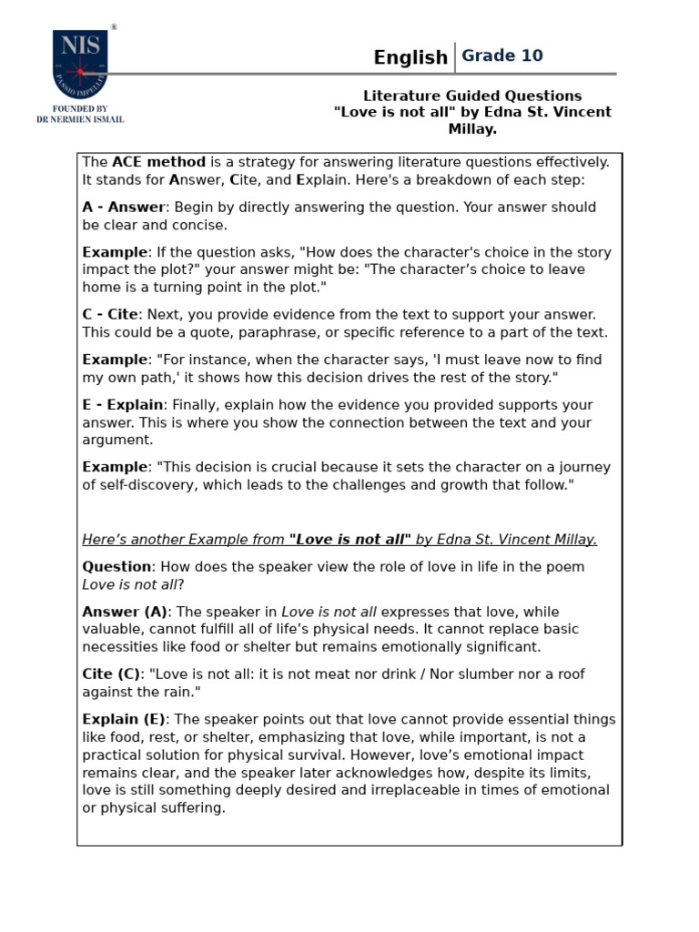 ACE Method for Analyzing Millay's Poem | PDF