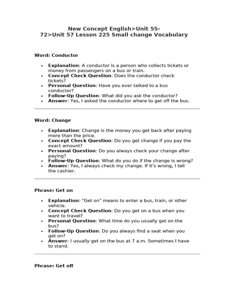 Unit 55-72-Unit 57 Lesson 225 Small Change Vocabulary | PDF | Conductor ...