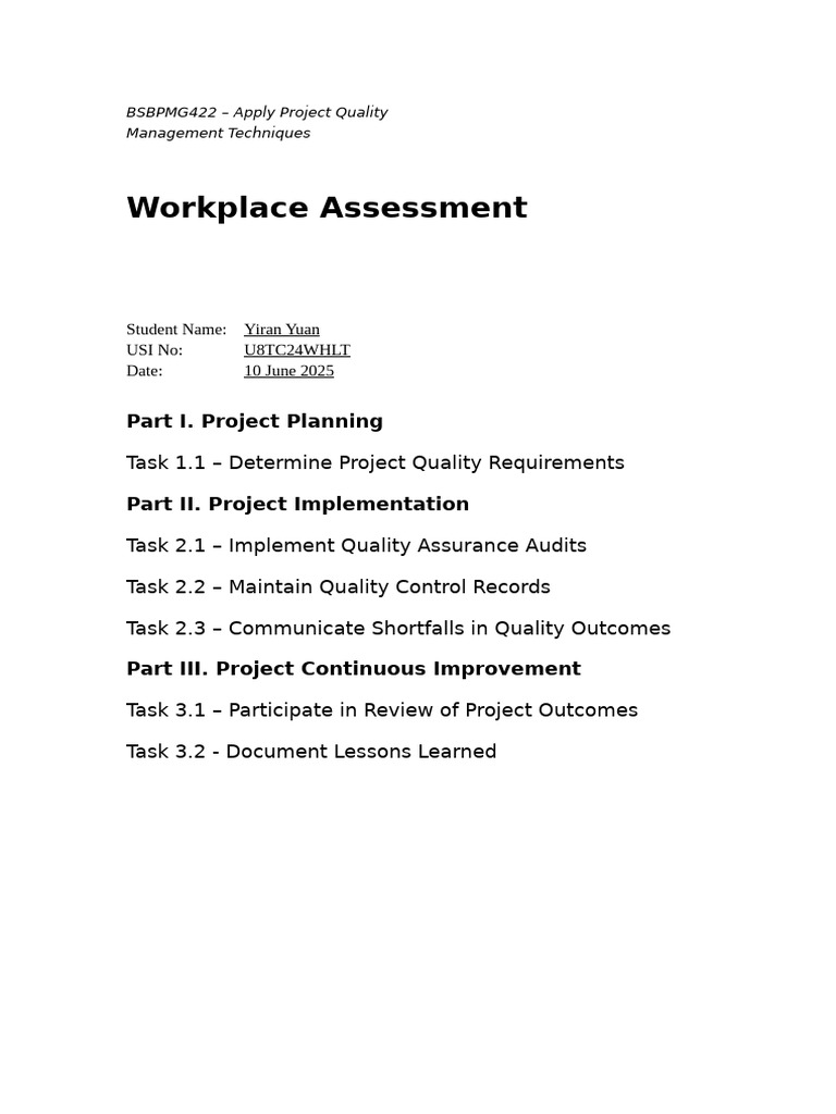Project Quality Management Assessment | PDF | Audit | Quality Assurance
