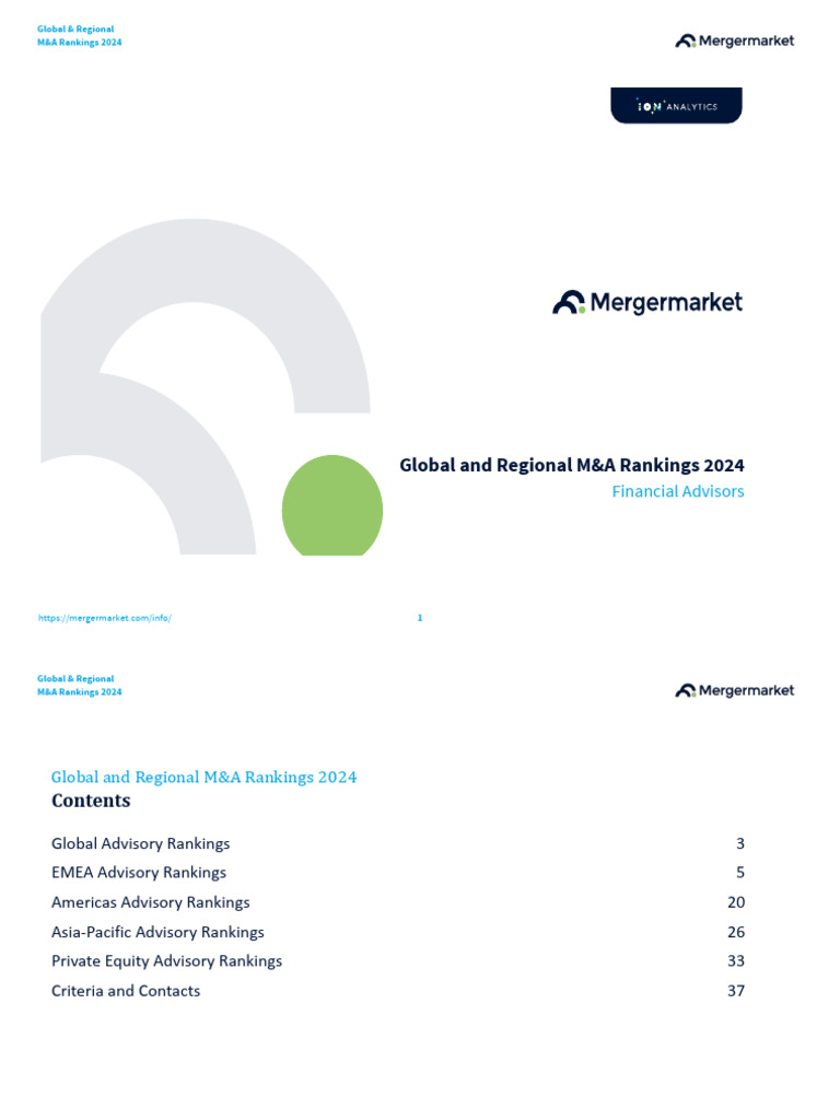 Global and Regional MA Rankings 2024 | PDF | Investment Banking | Investing