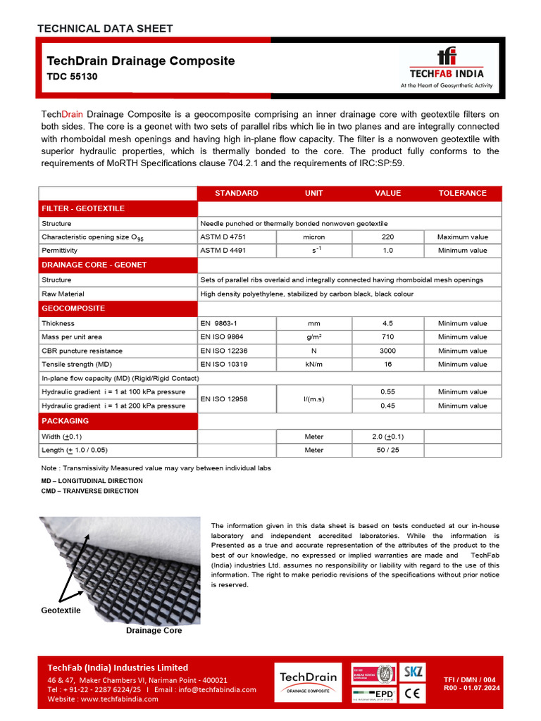 TechDrain Geocomposite Drainage Specs | PDF | Composite Material ...