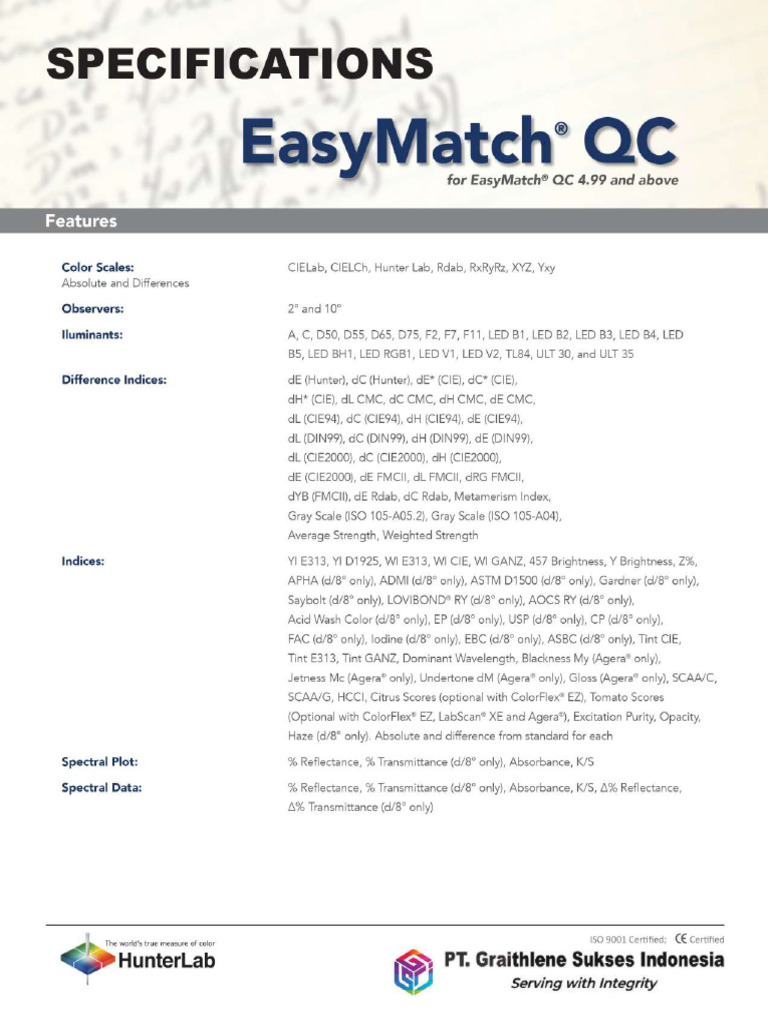 EasyMatch QC Software Specifications | PDF