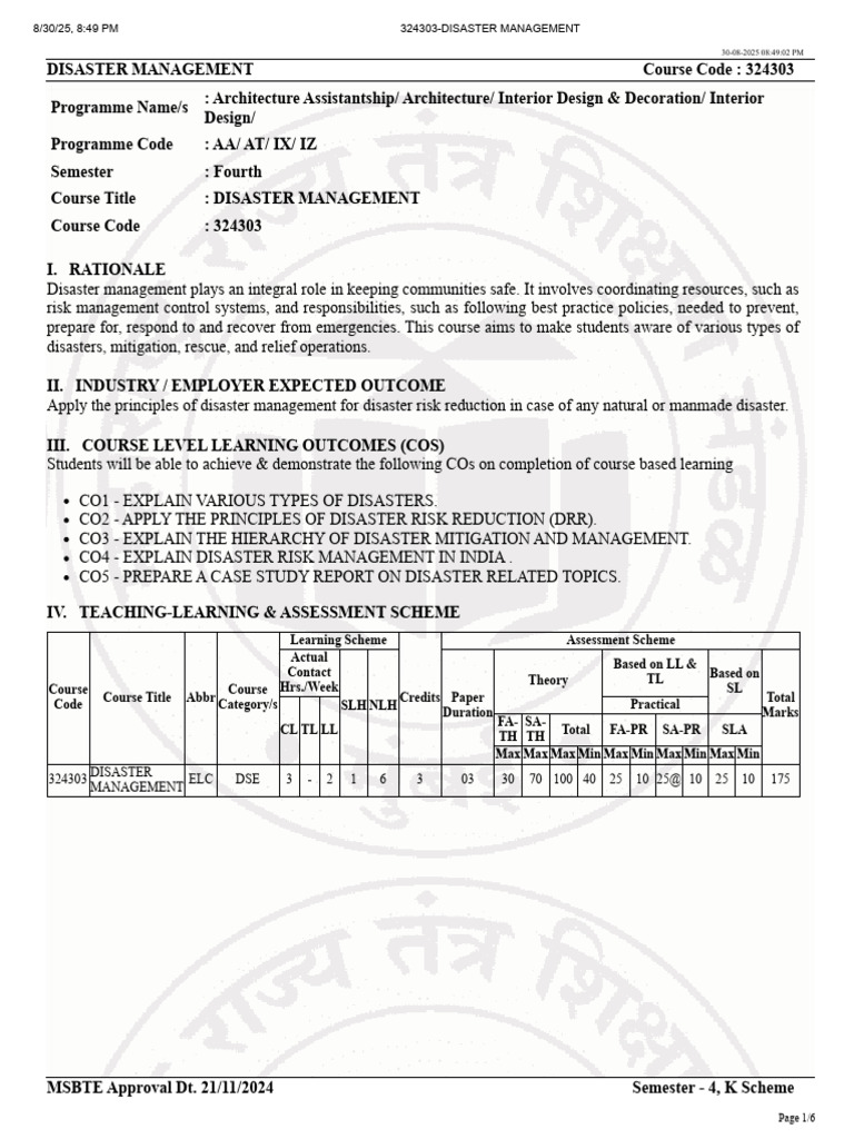Disaster Management Course Overview | PDF | Emergency Management | Hazards