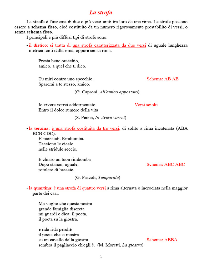 La Strofa Schema Di Sintesi | PDF