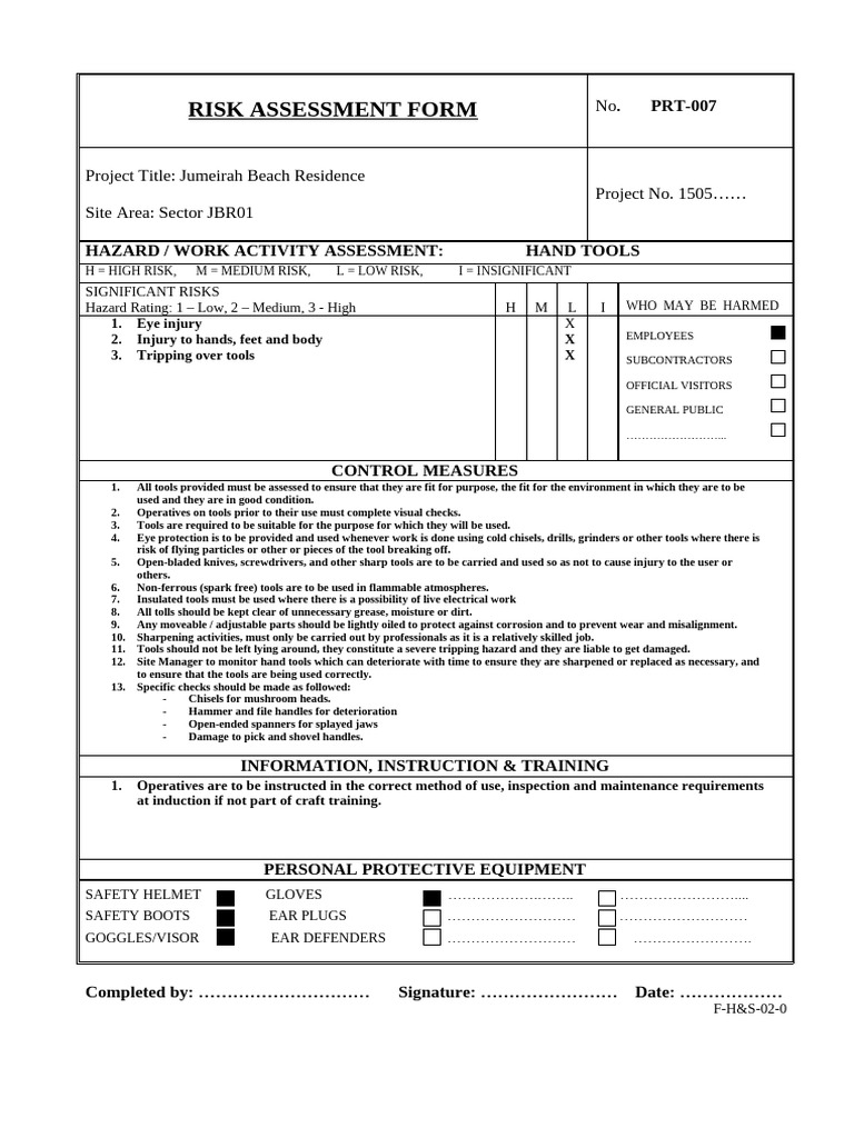 Hand Tools Risk Assessment Guide | PDF | Occupational Safety And Health ...