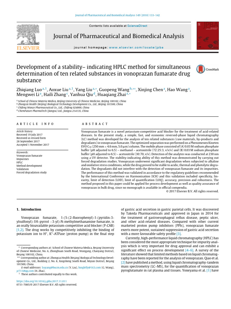 HPLC Method for Vonoprazan Fumarate Analysis | PDF | High Performance ...